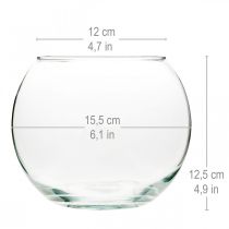 Artículo Jarrón de cristal con forma de bola, transparente, redondo, para mesa, florero, diámetro 15,5 cm, alto 12,5 cm