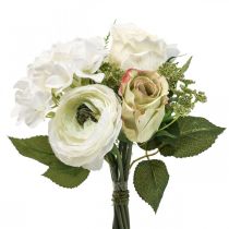 Artículo Ramo decorativo de flores artificiales rosas ranunculus hortensia H23cm