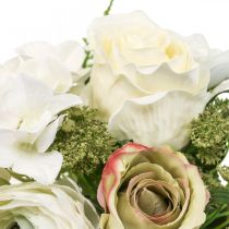 Ramo decorativo de flores artificiales rosas ranunculus hortensia H23cm