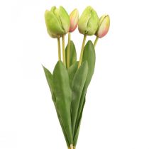 Artículo Flores artificiales tulipán verde, flor de primavera 48cm paquete de 5