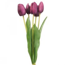 Flores artificiales tulipán púrpura, flor de primavera 48cm paquete de 5