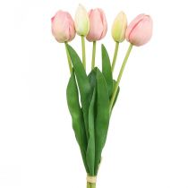 Flores artificiales tulipán rosa, flor de primavera 48cm paquete de 5