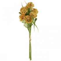 Artículo Flores artificiales decorativas de allium amarillo, cebolla ornamental, 34 cm, 3 unidades en manojo