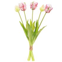 Artículo Ramo de flores artificiales 5 tulipanes loro Tulipanes artificiales 40cm