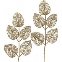 Artículo Plantas artificiales, decoración de ramas, hoja decorativa brillo dorado L36cm 10p
