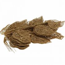 Artículo Plantas artificiales, decoración de ramas, hoja decorativa con brillo dorado L36cm 10 piezas