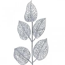 Plantas artificiales, decoración de ramas, hoja deco brillo plateado L36cm 10p