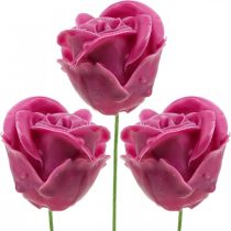 Artículo Rosas artificiales rosas de cera fucsia rosas decorativas cera Ø6cm 18 piezas