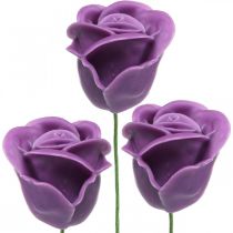 Artículo Rosas artificiales violeta cera rosas deco rosas cera Ø6cm 18p