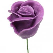 Artículo Rosas artificiales violeta cera rosas deco rosas cera Ø6cm 18p
