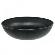 Florero redondo, macetero, cuenco de plástico negro, gris jaspeado H8.5cm Ø30cm