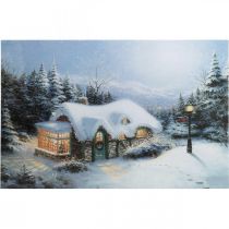 Cuadro LED Navidad paisaje invernal con casa mural LED 58x38cm
