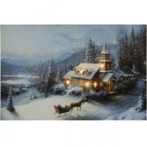 Cuadro LED Navidad paisaje invernal con iglesia mural LED 58x38cm