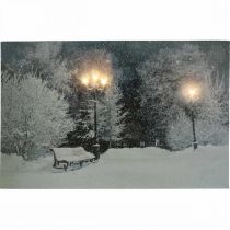 Cuadro LED Navidad paisaje invernal con banco del parque Mural LED 58x38cm