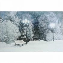 Cuadro LED Navidad paisaje invernal con banco del parque Mural LED 58x38cm