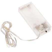 Artículo Guirnalda de luces LED a pilas para interiores, luz blanca cálida, 10 LED, 1 m de longitud, 6 unidades.