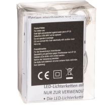 Artículo Guirnalda de luces LED a pilas para interiores, luz blanca cálida, 10 LED, 1 m de longitud, 6 unidades.
