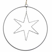 Estrella LED en anillo decorativo para colgar en metal plateado Ø30cm