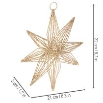 Artículo Estrella decorativa LED de alambre para colgar, 20 LED, luz blanca cálida, para interiores, 22 cm