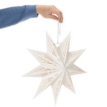 Artículo Decoración navideña LED en forma de estrella para colgar, luz blanca cálida, para interiores, 38 cm.