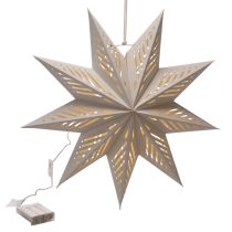 Artículo Decoración navideña LED en forma de estrella para colgar, luz blanca cálida, para interiores, 38 cm.
