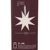Artículo Estrella colgante LED con temporizador, luz blanca cálida, para exteriores, 38 cm.