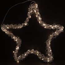 Artículo Estrella LED para colgar metal plateado 70 LED blanco cálido Ø25cm