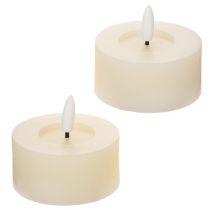 Artículo Vela LED de té, luz blanca cálida, efecto parpadeante y temporizador, cera auténtica, funciona con pilas, 7 cm, 2 unidades