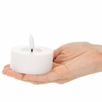 Artículo Vela LED XL Tealight blanca de cera auténtica con temporizador, luz blanca cálida, 6 cm, 2 unidades.
