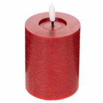 Artículo Vela LED cilíndrica de cera auténtica, color rojo, con temporizador y luz blanca cálida, 12 cm.