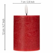 Artículo Vela LED cilíndrica de cera auténtica, color rojo, con temporizador y luz blanca cálida, 12 cm.