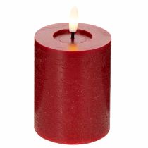 Artículo Vela LED cilíndrica de cera auténtica, color rojo, con temporizador y luz blanca cálida, 12 cm.