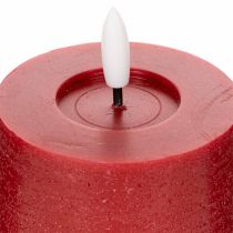Artículo Vela LED cilíndrica de cera auténtica, color rojo, con temporizador y luz blanca cálida, 12 cm.