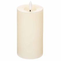 Artículo Vela LED cilíndrica de cera auténtica, color blanco, con función de temporizador, luz blanca cálida, 15 cm.
