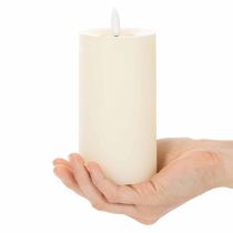 Artículo Vela LED cilíndrica de cera auténtica, color blanco, con función de temporizador, luz blanca cálida, 15 cm.