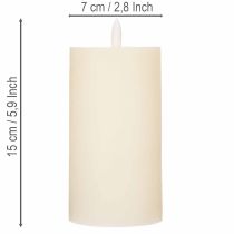 Artículo Vela LED cilíndrica de cera auténtica, color blanco, con función de temporizador, luz blanca cálida, 15 cm.