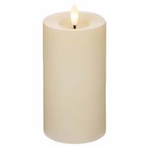 Artículo Vela LED cilíndrica de cera auténtica, color blanco, con función de temporizador, luz blanca cálida, 15 cm.