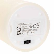 Artículo Vela LED cilíndrica de cera auténtica, color blanco, con función de temporizador, luz blanca cálida, 15 cm.