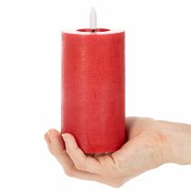 Artículo Vela LED cilíndrica roja con temporizador y luz blanca cálida, fabricada en cera auténtica, 15 cm.