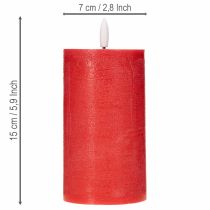 Artículo Vela LED cilíndrica roja con temporizador y luz blanca cálida, fabricada en cera auténtica, 15 cm.