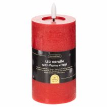 Artículo Vela LED cilíndrica roja con temporizador y luz blanca cálida, fabricada en cera auténtica, 15 cm.