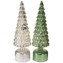 Artículo Árbol de Navidad LED giratorio verde plata H34cm 2 piezas