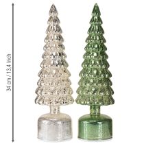 Artículo Árbol de Navidad LED giratorio verde plata H34cm 2 piezas