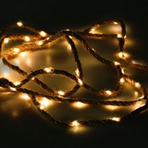 Guirnaldas de luces LED batería cinta de yute blanco cálido L295cm