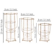 Artículo Farol de jardín, luz de viento de metal Ø8,5 cm H23/18,5/14,5 cm, juego de 3 piezas