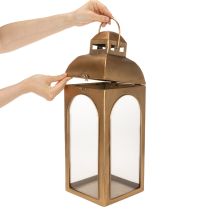 Artículo Farol de metal, cristal y aspecto de latón, 50 cm de altura, juego de 2