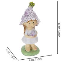 Artículo Figura decorativa de un niño y una niña con flores en tonos lavanda para salón y jardín, 10 cm, 2 piezas.