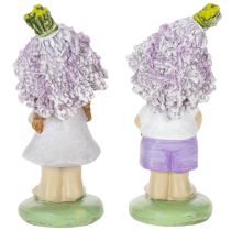 Artículo Figura decorativa de un niño y una niña con flores en tonos lavanda para salón y jardín, 10 cm, 2 piezas.