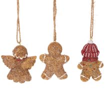 Artículo Adornos colgantes decorativos, figuras artificiales de pan de jengibre, 7 cm, 3 piezas