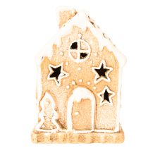 Artículo Portavelas con forma de casa de jengibre, ideal para colocar de pie o decorar, 13 cm.